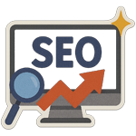 Ícono de SEO con lupa y gráfico